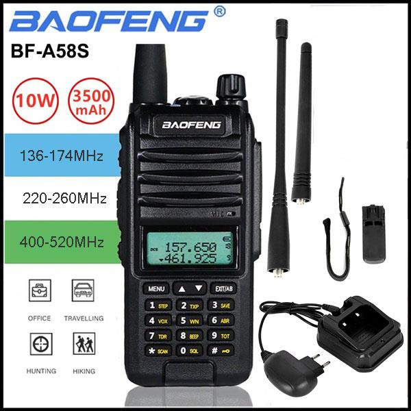 1PC Baofeng BF-A58s Walkie Talkie Tri-Band Radio Waterproof 10W High Power 3500mAh Amateur Handheld Ham Two Way Radio Upgrade Transceiver