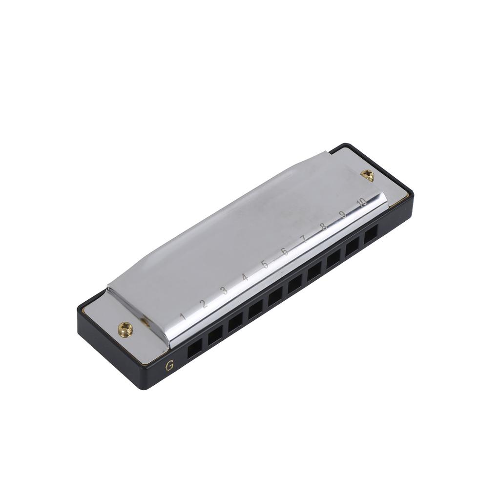 Harmonica 10 Hole 20 Tone G Key Playing Mouth Organ Wind Musical Instrument with Box ClothSilver