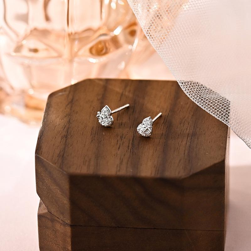 New Chinese Style Full-diamond Bow Gourd Earrings Light Luxury High-end