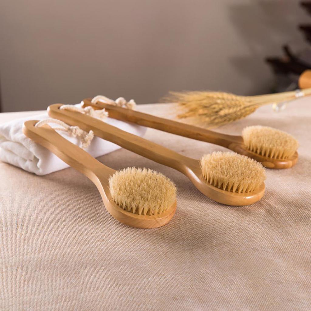Bamboo Bristle Bath Shower Brush Body Back Massage Scrubber Skin Cleaning Tool