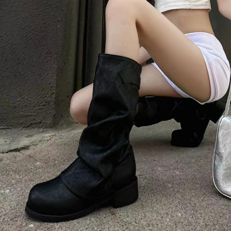 Женские сапоги на платформе до колена, модные кожаные туфли на среднем каблуке, брендовые дизайнерские новые туфли для женщин 2025 года, трендовые готические туфли в стиле челси, Botas Mujer