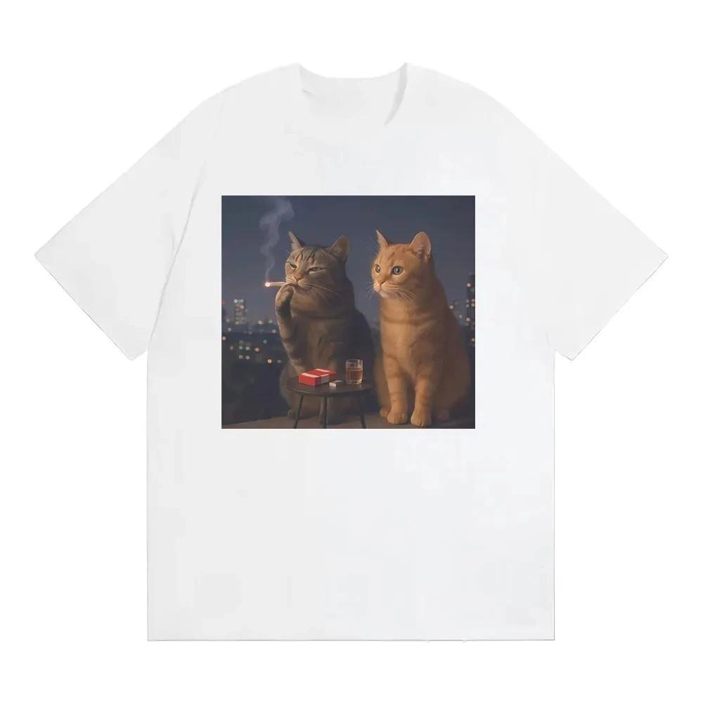 Camiseta divertida con estampado de gato fumador para mujercamisetas Retro con estampado de gato y cigarrillocamisetas
