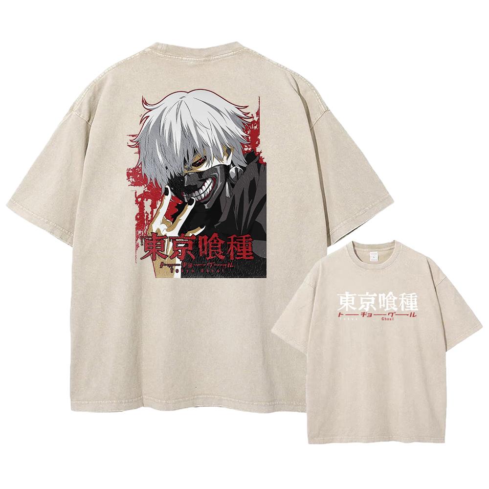 Аниме Tokyo Ghoul Kaneki Ken Графический принтованная кислотная футболка для мужчин Содержит хлопковую стираную футболку Горячая футболка Manga Harajuku унисекс