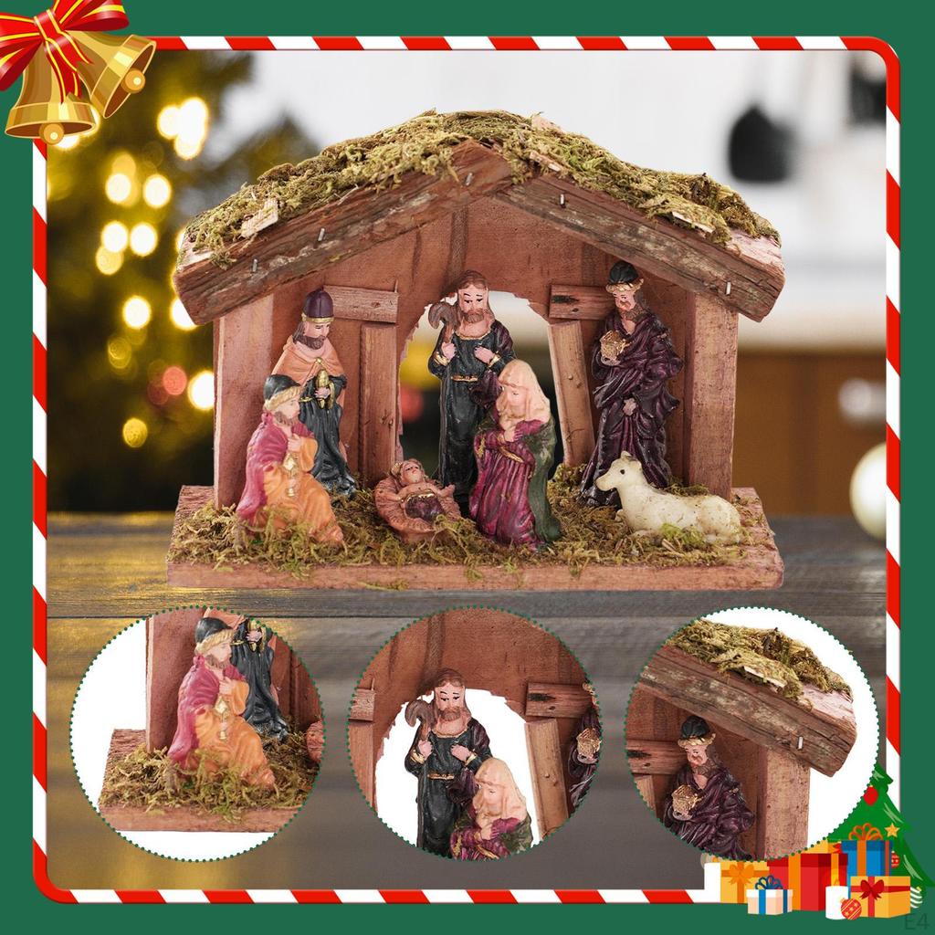 Christmas Nativity Scene Figurines with Stable Holy Family Statue Collectible Set for