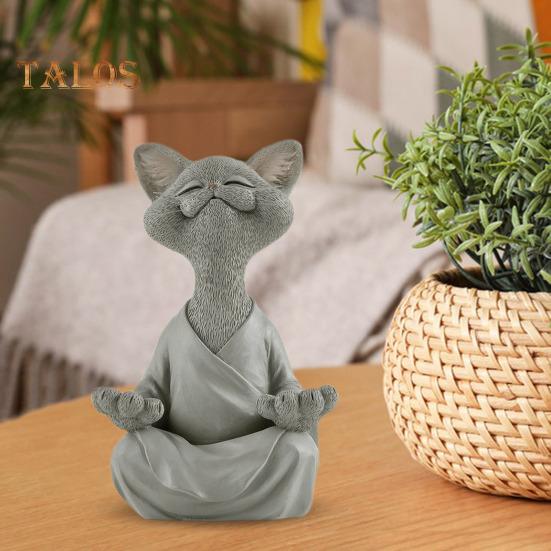 Meditating Cat Figurine Resin Zen Cat Sculpture Sit In Meditation Cat Ornament for Yoga Living Room Bedroom Office Gift for Cat Lover