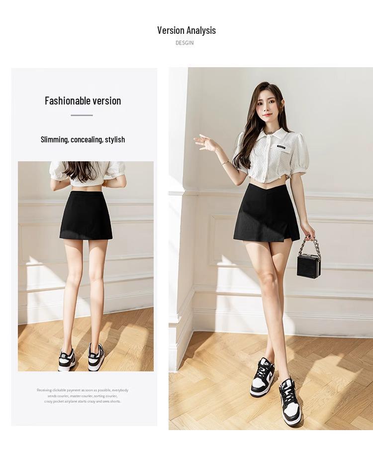 Plus Size Black Irregular Slit Skirt for Women - Anti-Exposure, Slightly Chubby, Hip-Hugging Short Skirt for Spring/Summer