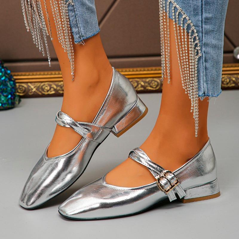 Spring Brand Designer Solf Leather Square Toe Buckle Strap Women Pumps Sandals Low Heels Party Dress Shoes