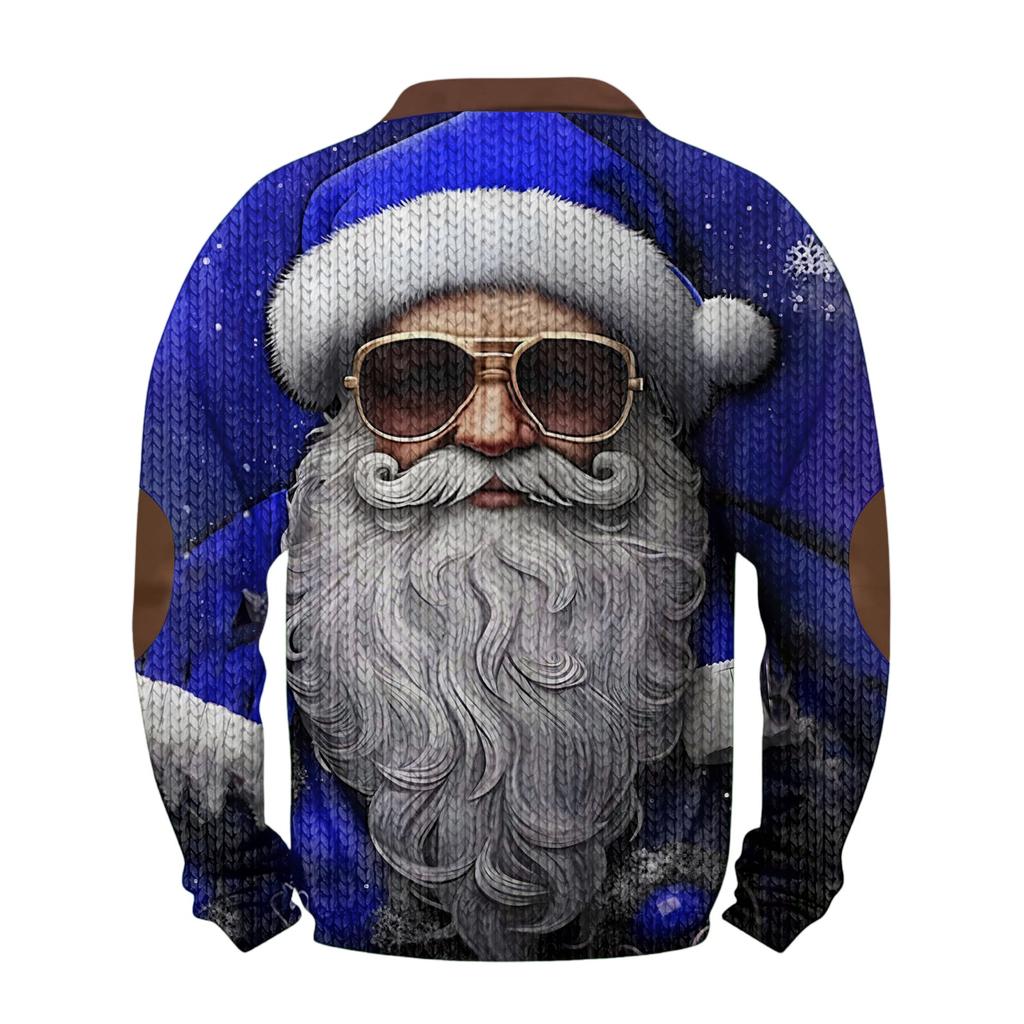 Mens Christmas Sweater Zip Up Sweatshirts Vintage Knit Graphic Sweatshirt Xmas Stand Collar Pullover
