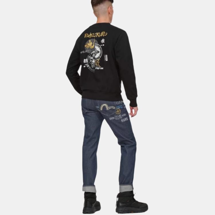 Evisu Свитшот унисекс с принтом в виде букв, с круглым вырезом, длинным рукавом, черный 2EAGNM1SW424XXCT