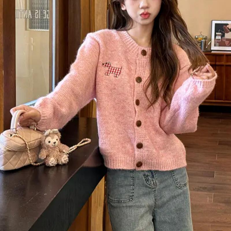 Свитер с нашивкой щенка, милый и нежный, женский, новый осенне-зимний, модный вязаный кардиган свободного ленивого стиля