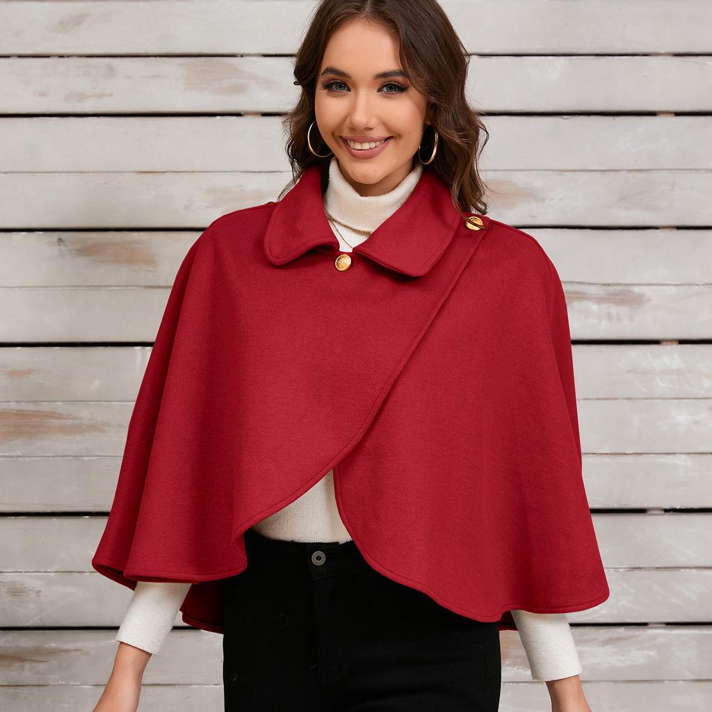 Women's Faux Wool Blend Cape Warm Poncho Fall Winter Soft Shawl Cover Up Short Cloak for Women Solid Color Open Front Cardigan Poncho Short Jacket