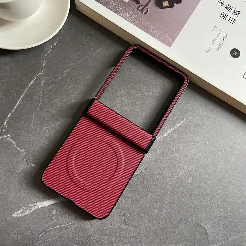 Роскошный магнитный чехол-книжка для беспроводной зарядки для Motorola Razr 60 50 Ultra, текстура углеродного волокна и кожи, пылезащитный жесткий чехол