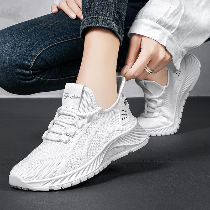 Shoes female couple large size sneakers fly-woven lace-up women's shoes soft-soled breathable running shoes light mouth comfortable single shoes
