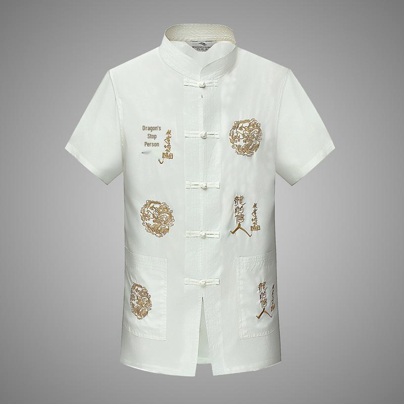 Men's Ethnic Summer Tang Suit: Short-Sleeved Stand Collar Monk Robe-Inspired Hanfu Top