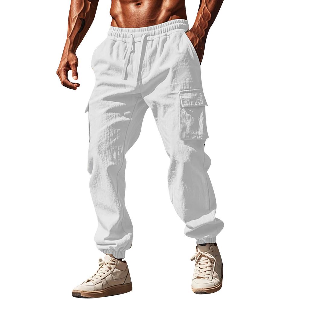 Men's Overalls Drawstring Multi Pocket Casual Pants Hiking Pants Cotton Twill Pants