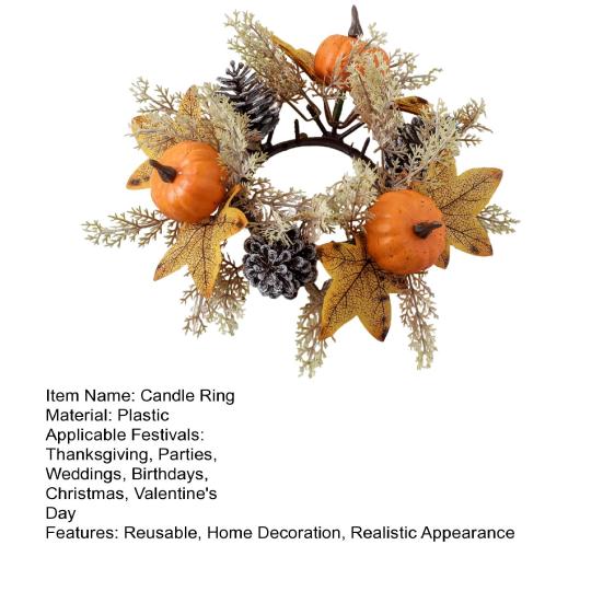 Искусственный венок на День благодарения, свечное кольцо, кленовый лист, тыква, шишка, подсвечник, гирлянда, украшение для стола на праздник урожая