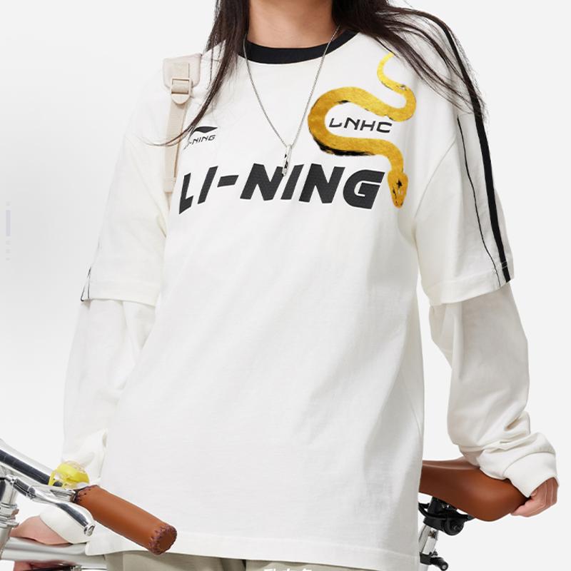 Li Ning Футболка с принтом букв Свободная Удобная Повседневная с коротким рукавом Унисекс Топы Белый AHSU657-1(TEAM702-3.4.17)