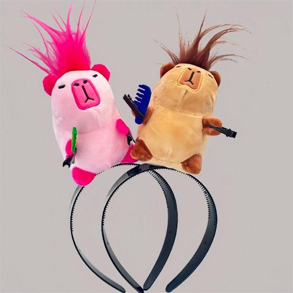 1+1 повязка на голову для куклы-пугыля, женская повязка на голову, повязка для мытья лица, милая повязка на голову в виде капибары, 2 повязки на голову для кукол, кофейный + розовый, 1 набор