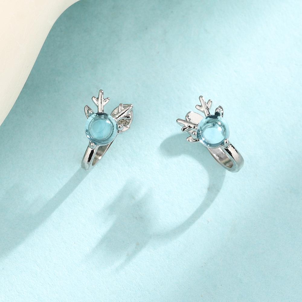 Синий Стразовый Кафф на Ухо в Виде Оленя - Не Требует Пирсинга, Праздничный Модный Зажим в Виде Рога