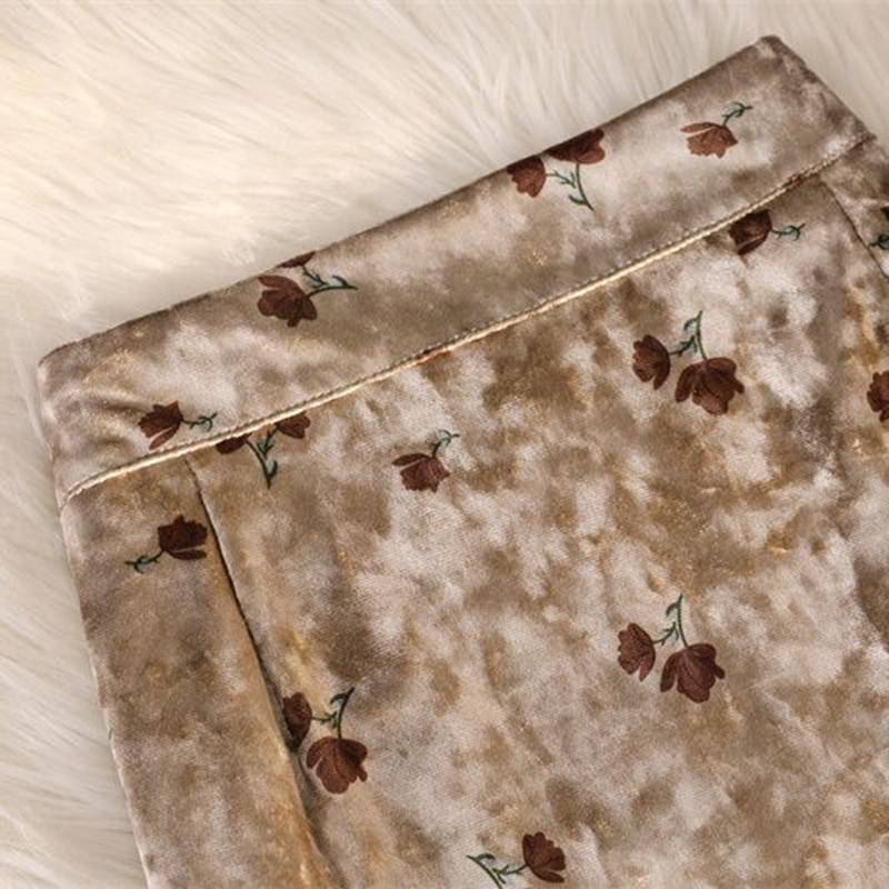 Юбка средней длины. Осенне-зимняя женская юбка. Женская длинная юбка из золотого бархата в стиле ретро с принтом.