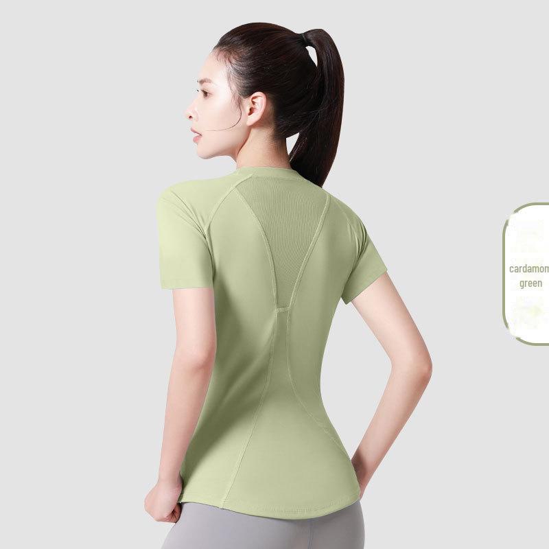 Женская сетчатая футболка для йоги с коротким рукавом Juyitang: Дышащая, корректирующая грудь одежда для фитнеса