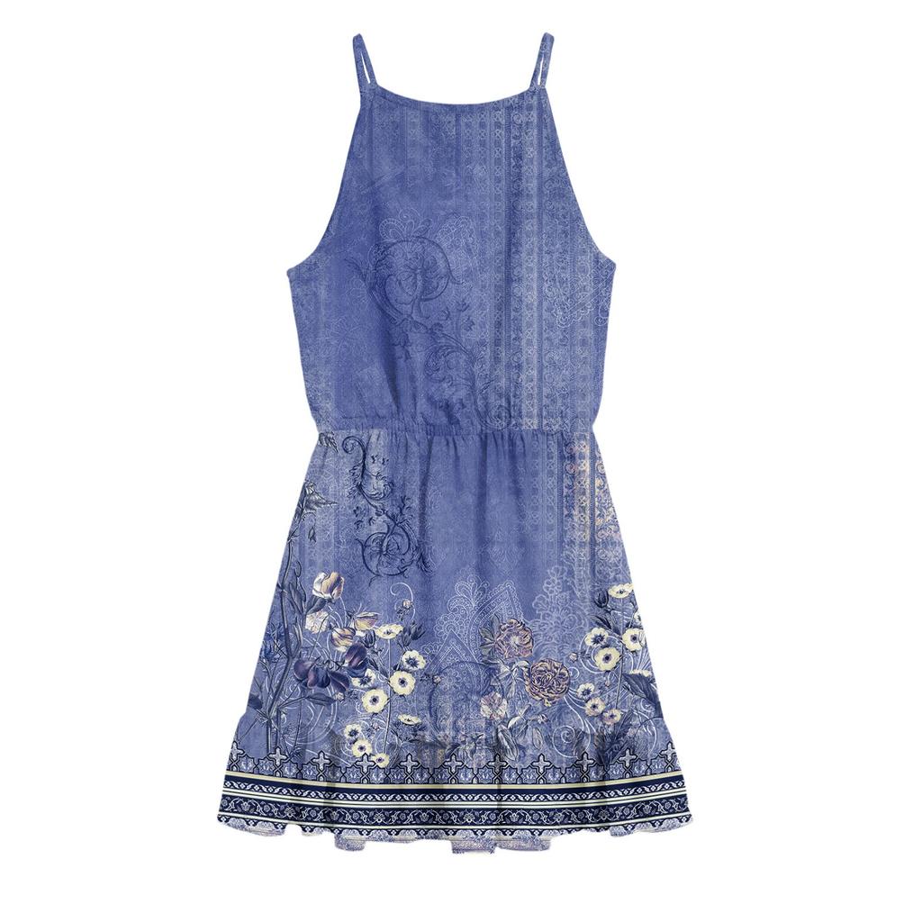 Детское летнее повседневное модное платье с круглым вырезом, однотонное, без рукавов