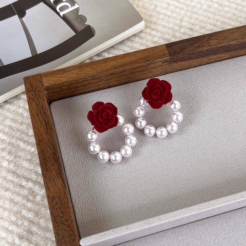 Женские серьги с красным цветком, 2 новых стильных серьги-гвоздика, темпераментные серьги Ladygirl