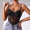 Сексуальный кружевной кроп-топ на косточках с бриллиантами и косточками-рыбками - Прозрачный облегающий топ-майка для женщин