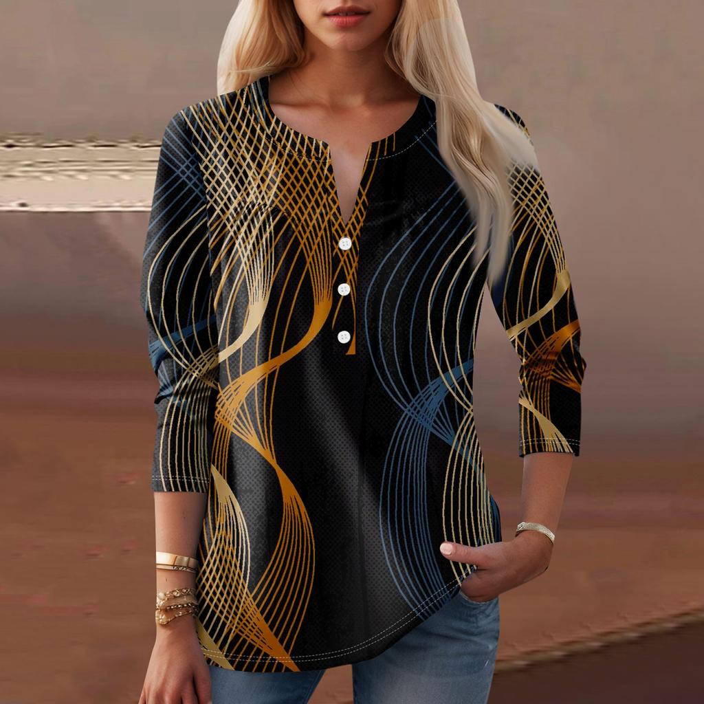 Женская мода повседневный топ с длинным рукавом и круглым вырезом с цветочным принтом