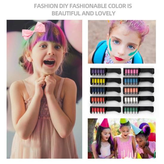 10 Colors Hair Dye Comb Washable Temporary Hair Chalk Kids Adults Disposable Hair Color Powder Applicator Brush Christmas Halloween Cosplay Makeup