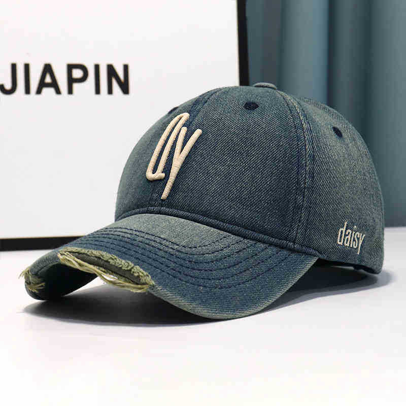 Fashion Hat Korean Style Ripped Hole Washed Distressed Denim Baseball Cap Women's Instagram Trendy Versatile Street Sports Embroidered Hat Sunshade