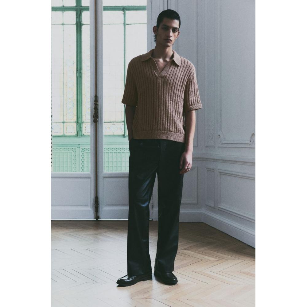 Рубашка поло HM Rib Knit свободного кроя, темно-бежевая