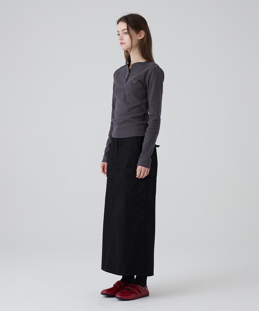 Dangled Drop Dgdp Cotton Maxi Skirt_Black