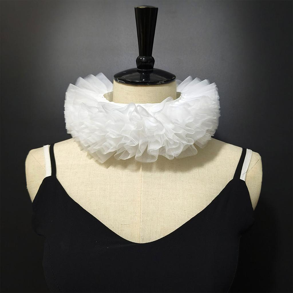 Layered Tulle Victorian Style Faux Collar Clown Choker Neck Ruff Costume Accessory For Halloween Themed Party Event