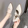 Fashion French Pointed Toe Mary Jane Shoes Women Low Heel Leather Shoe 2024 New Soft Bottom Pumps Women's Sandals High Heels