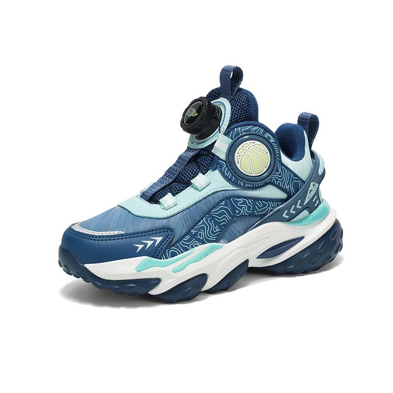 Фабричные детские кожаные баскетбольные кроссовки на толстой подошве, удобная внутренняя вращающаяся пряжка, спортивная обувь, модные крутые кроссовки для бега