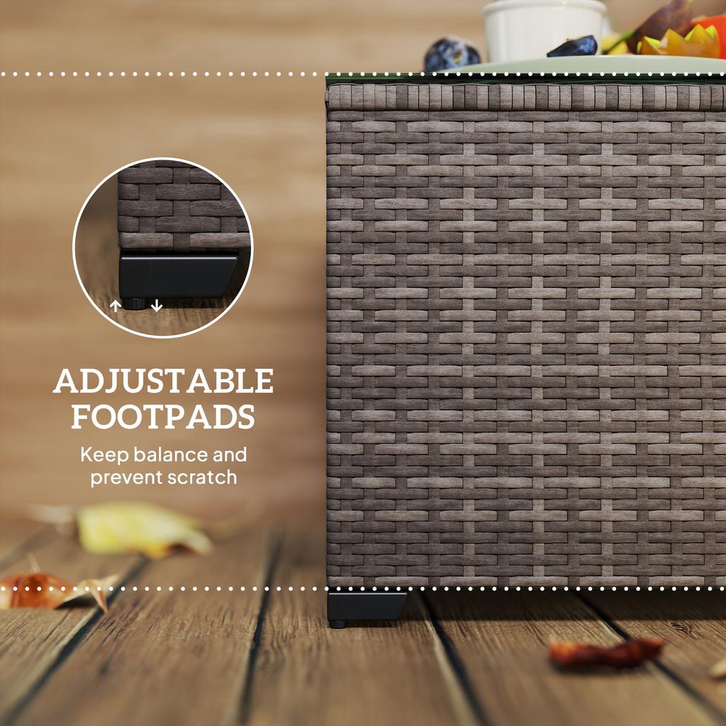 62 X 62cm Glass Top Rattan Side Table Dark Grey
