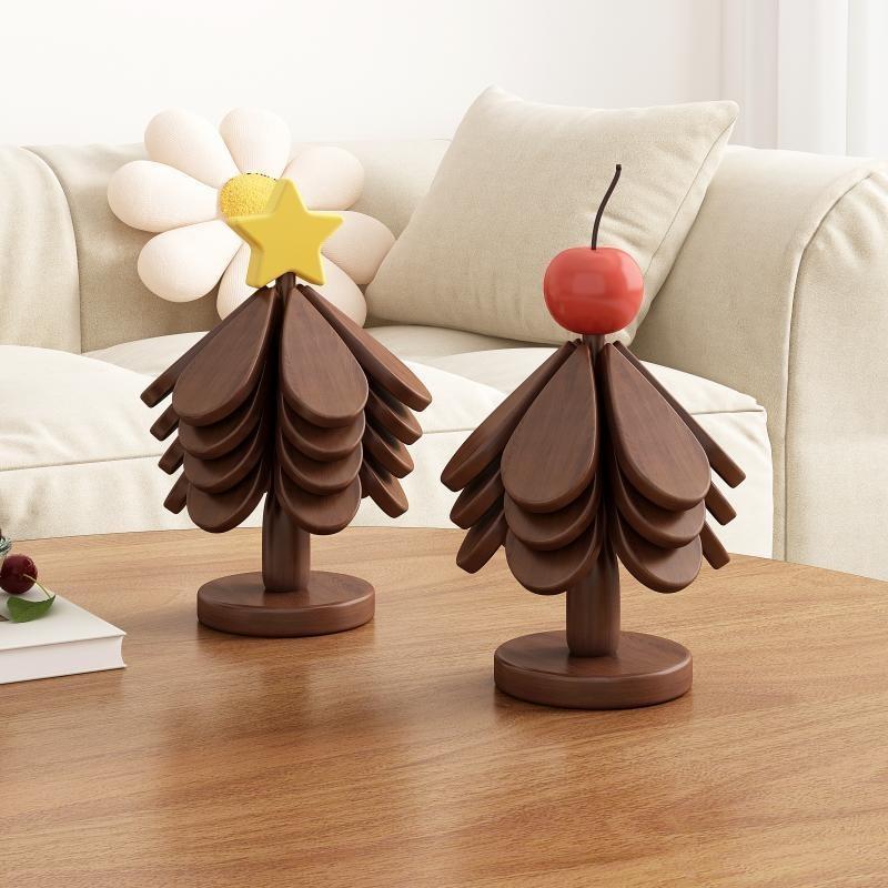 Pine and Bamboo Insulation Mat, Dining Table Decoration, a Tree and Small Tree Insulation Mat, Creative Folding Dining Plate, Tree Shape