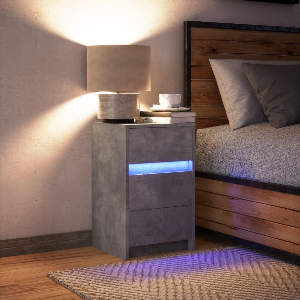 Nightstand with LED Lights Concrete Grey Particleboard