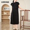 Summer Cotton Linen Plus Size Women's Dress Literary Retro Disc Buckle Jacquard Cheongsam Chinese Ethnic Style Dresses