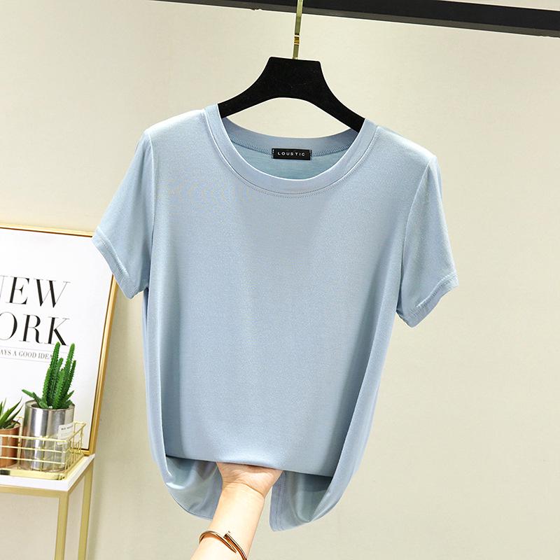 Женская однотонная модальная футболка с круглым вырезом - Базовый летний пуловер с коротким рукавом