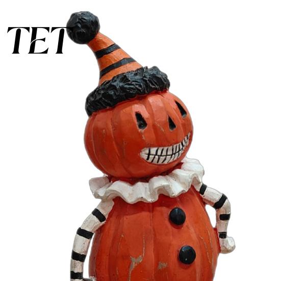 Holiday Fireplace Mantel Decor Wooden Halloween Resin Figurines, Pumpkin Scarecrow Wizard Owl Black Cat Atmospheric Festival Ornaments Statue, Rustic