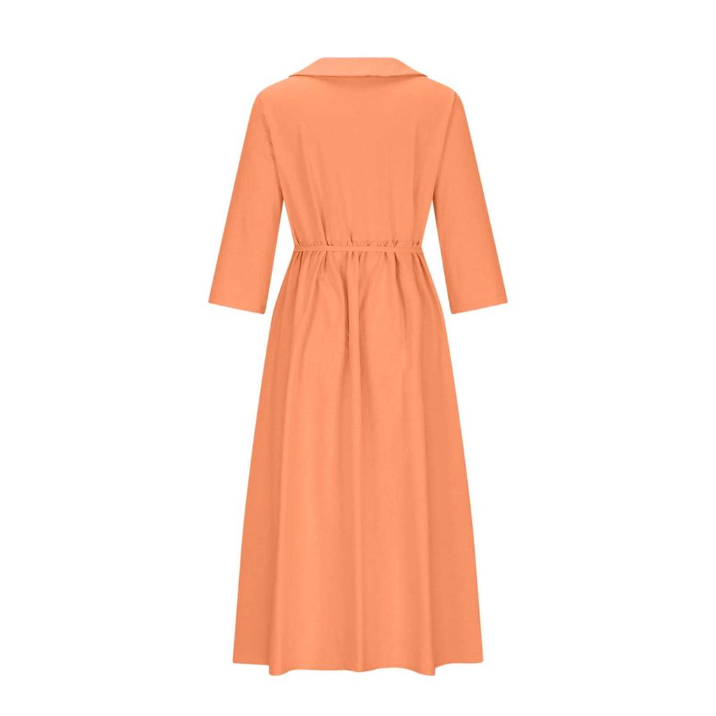 2024 Summer Trendy Lapel Dress: Cotton & Linen, Five-Point Sleeve, Long Skirt