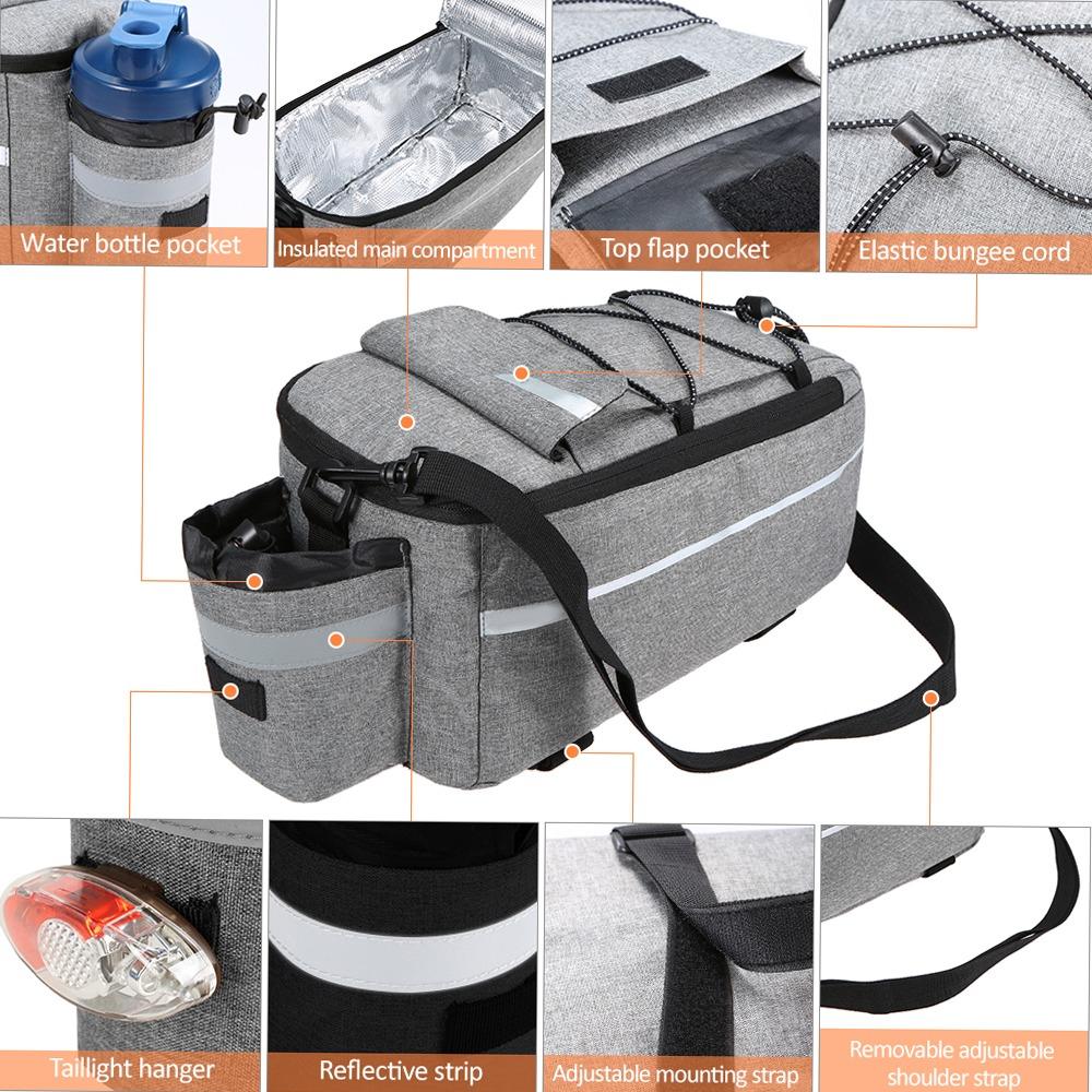 Insulated Bicycle Rear Rack Bag with Reflective Stripes Bike Trunk Bag Bike Rear Seat
