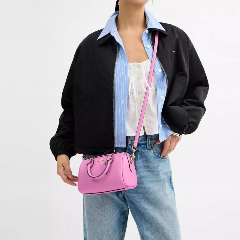 COACH Rowan 17 Metal Logo Leather Shoulder Crossbody Tote Small Women's Fuchsia