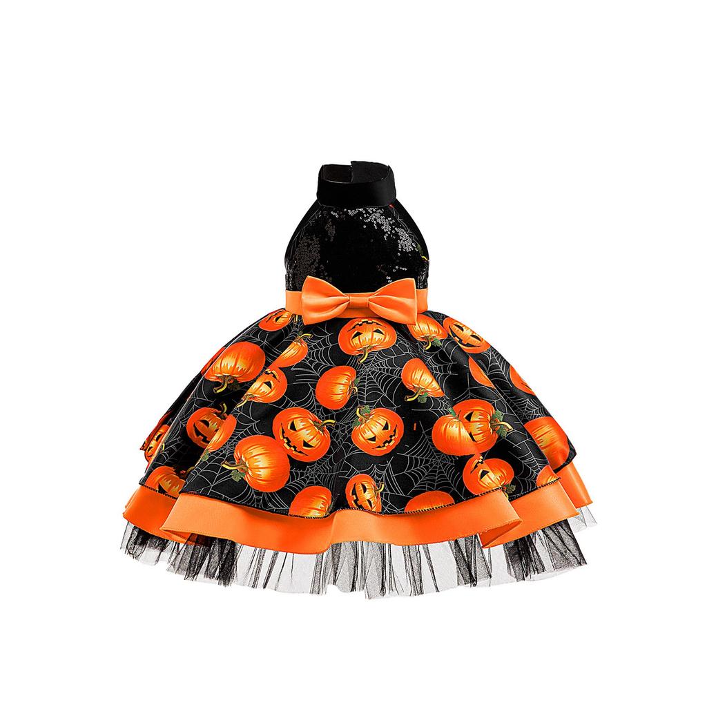 Halloween Kids' Formal Costume - Girls' Witch & Pumpkin Print Party Dress