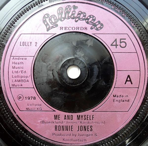 7-дюймовая пластинка RONNIE JONES Me And Myself LOLLY2 Lollipop Record 1978 UK Танцевальная Электроника Б/у