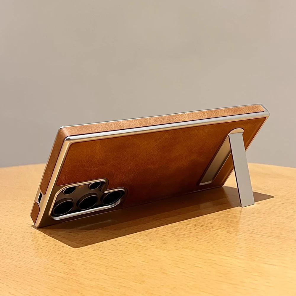 Роскошный кожаный чехол-держатель со скрытым металлическим покрытием для Samsung Galaxy S24 Ultra S22 Plus S23 Fe S24Ultra 24+ с подставкой и противоударным чехлом
