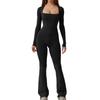 Women Jumpsuit, Long Sleeve Square Neck Solid Slim Fit Ladies Fall Romper Clubwear