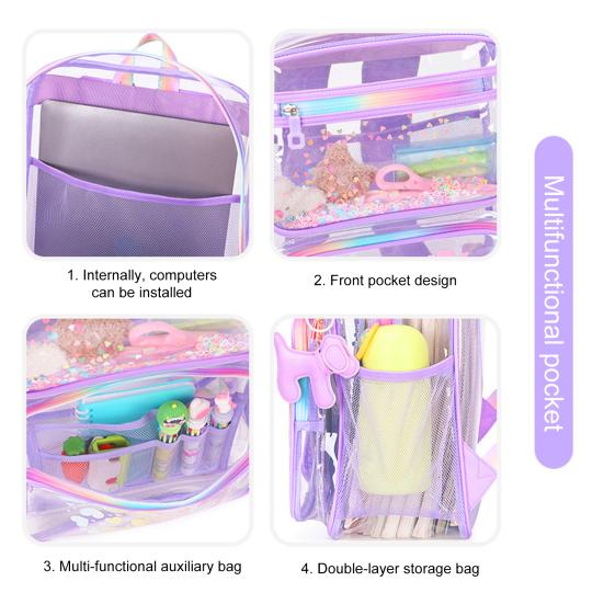 Детский прозрачный рюкзак Водонепроницаемый студенческий рюкзак с принтами в виде сердечек Сумка для книг с передними карманами на молнии для мальчиков девочек школа улица